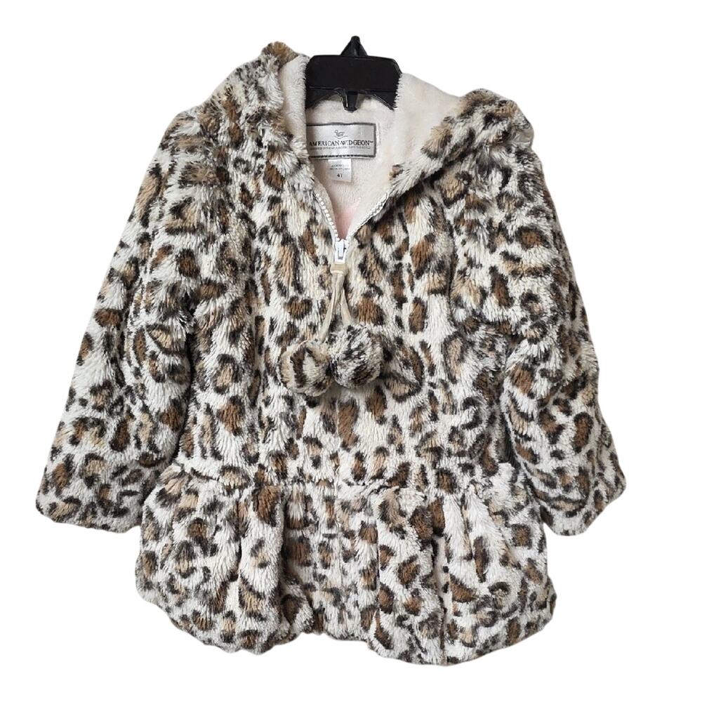 American Widgeon Full Zip Leopard Print Faux Fur Hooded Jacket Kids Size 4T
